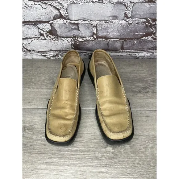 Duccio Del Duca Tan Leather Square Toe Wedge Designer Loafers Women 8.5M US/39EU